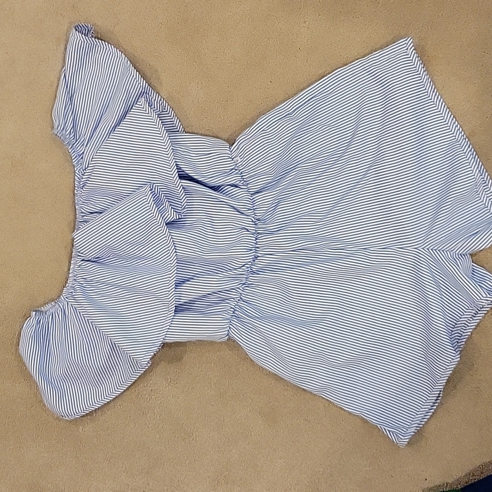 Ruffle blue and white short jumpsuit/romper